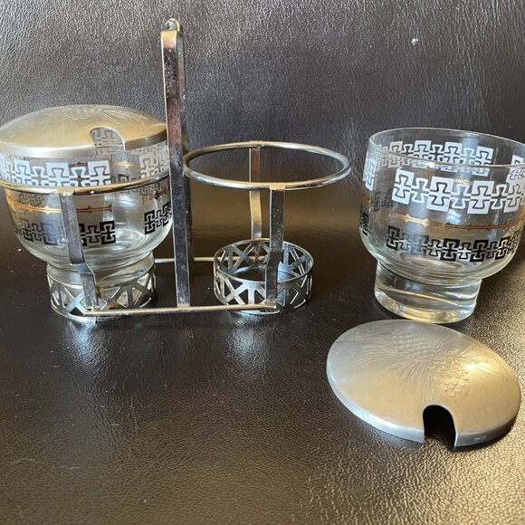 Vintage Libbey MCM Chrome Condiment Set: Glass Jars w/ Aluminum Lids - Picture 4 of 8